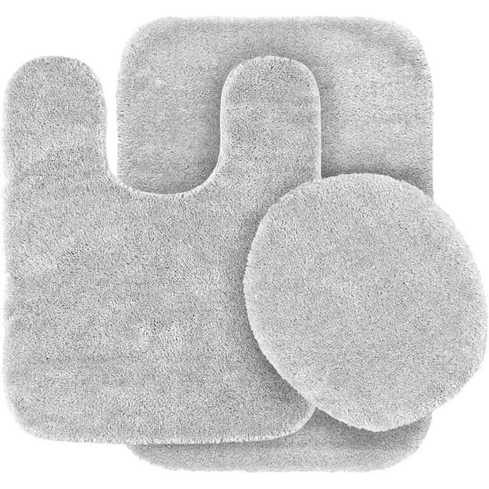 Gorgeous Home Linen Bathroom 6 Modern Solid Print 3-Count Grey Polyester Bath Rugs, 18 x 28, Non-Slip Backing Grey - Image 1