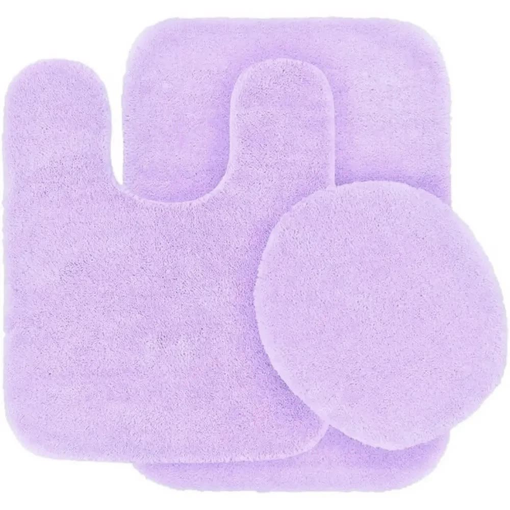 Gorgeous Home Linen Bathroom 6 Modern Solid Print 3-Count Grey Polyester Bath Rugs, 18 x 28, Non-Slip Backing Light Purple - Image 1