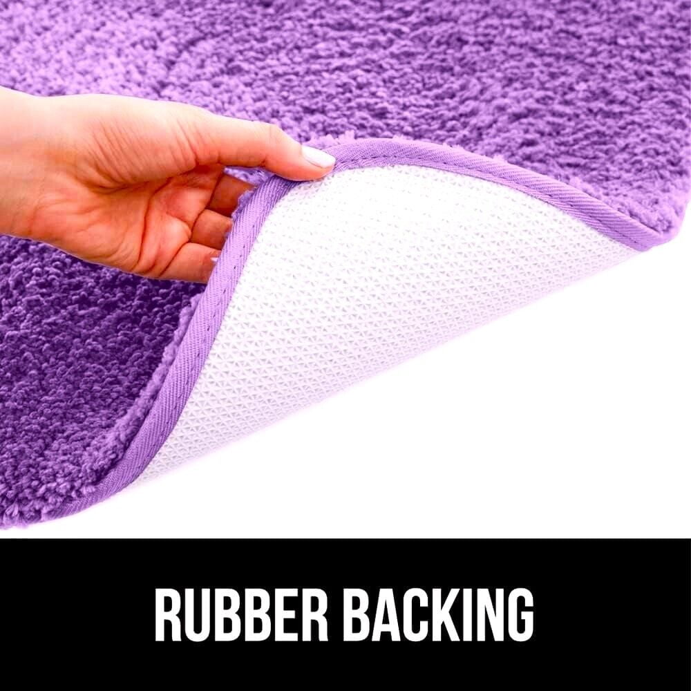 Gorgeous Home Linen Bathroom 6 Modern Solid Print 3-Count Grey Polyester Bath Rugs, 18 x 28, Non-Slip Backing Light Purple - Image 3