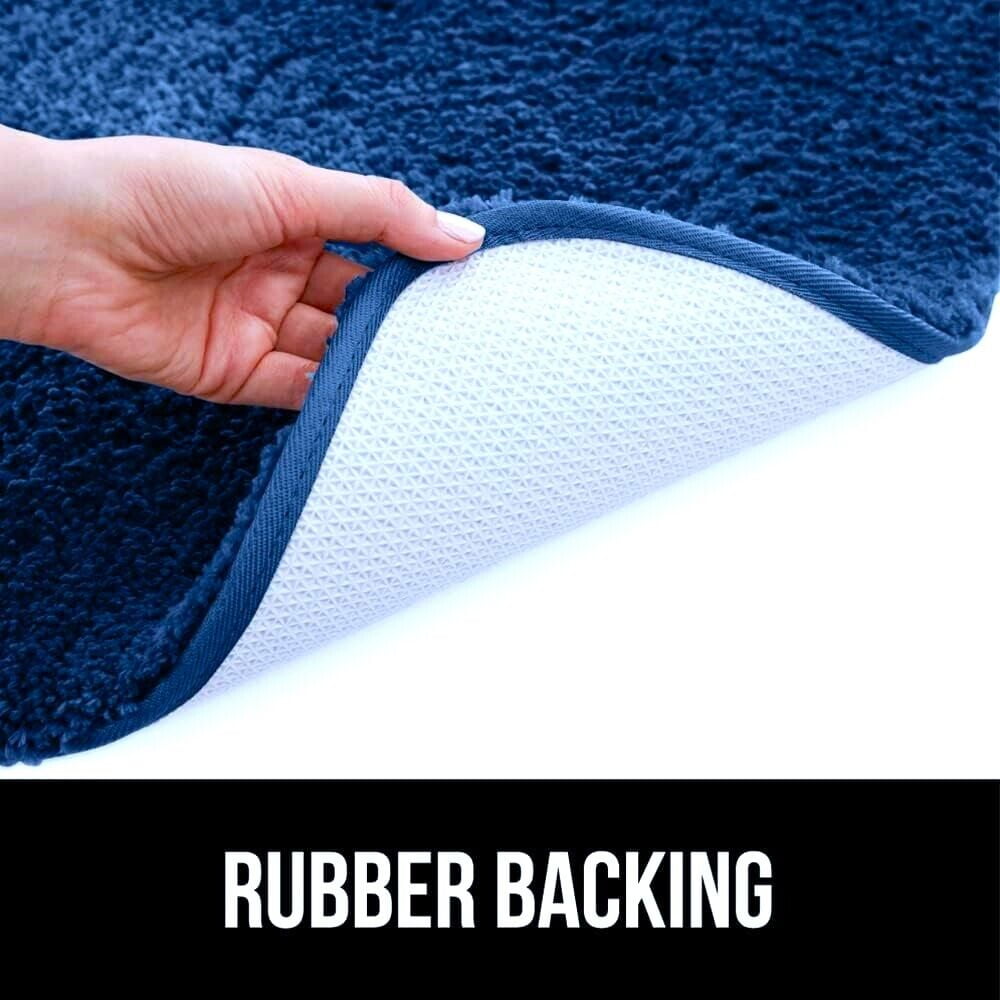 Gorgeous Home Linen Bathroom 6 Modern Solid Print 3-Count Grey Polyester Bath Rugs, 18 x 28, Non-Slip Backing Navy Blue - Image 3