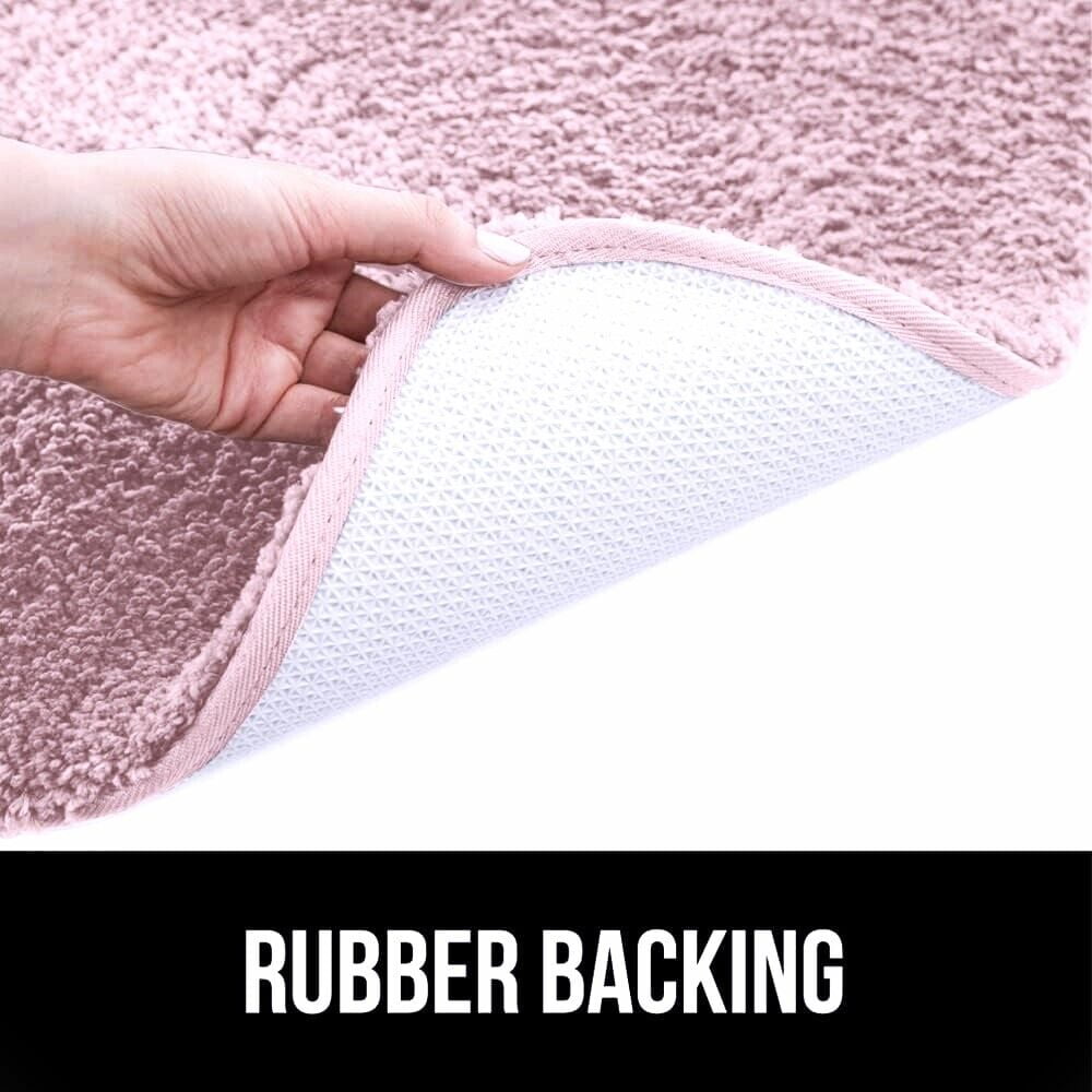 Gorgeous Home Linen Bathroom 6 Modern Solid Print 3-Count Grey Polyester Bath Rugs, 18 x 28, Non-Slip Backing Pink - Image 2