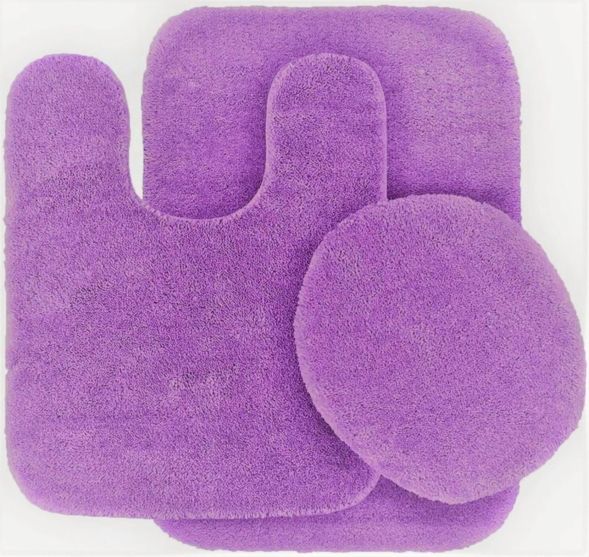 Gorgeous Home Linen Bathroom 6 Modern Solid Print 3-Count Grey Polyester Bath Rugs, 18 x 28, Non-Slip Backing Purple - Image 1