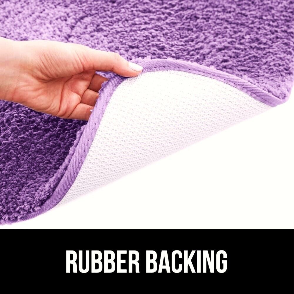 Gorgeous Home Linen Bathroom 6 Modern Solid Print 3-Count Grey Polyester Bath Rugs, 18 x 28, Non-Slip Backing Purple - Image 2