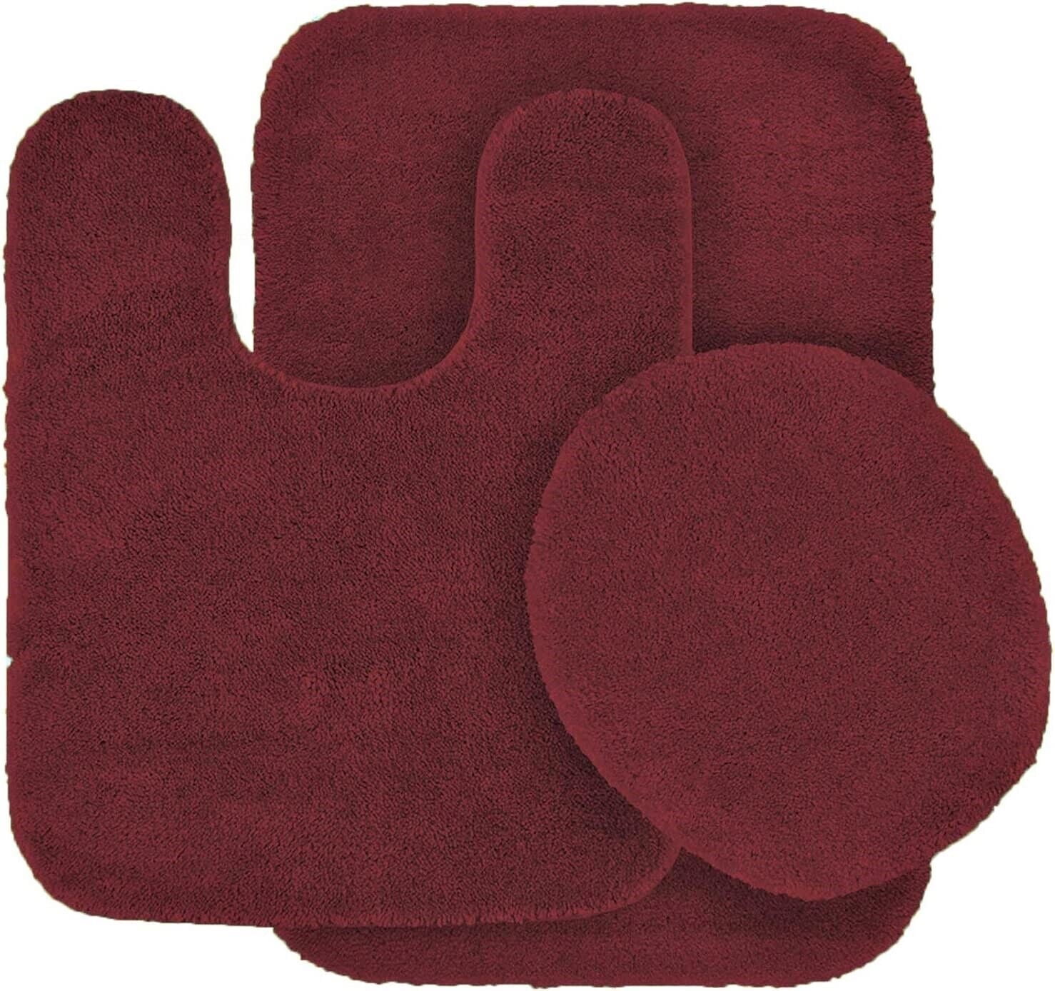 Gorgeous Home Linen Bathroom 6 Modern Solid Print 3-Count Grey Polyester Bath Rugs, 18 x 28, Non-Slip Backing Red - Image 1