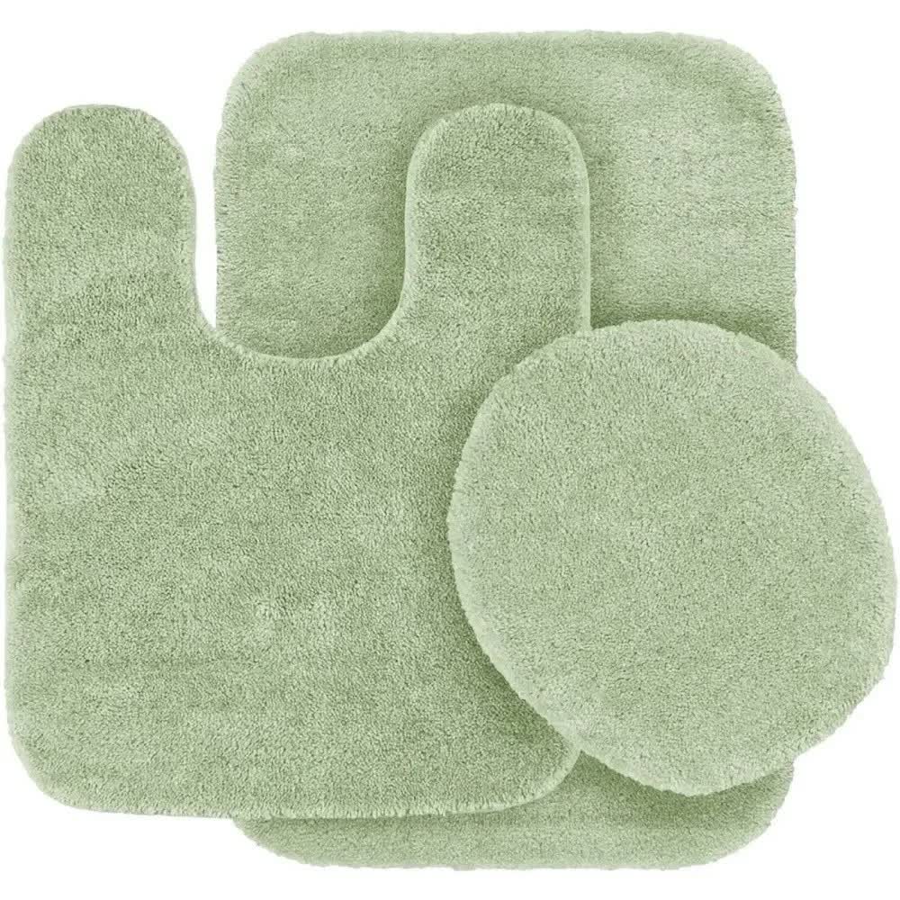 Gorgeous Home Linen Bathroom 6 Modern Solid Print 3-Count Grey Polyester Bath Rugs, 18 x 28, Non-Slip Backing Sage Green - Image 1