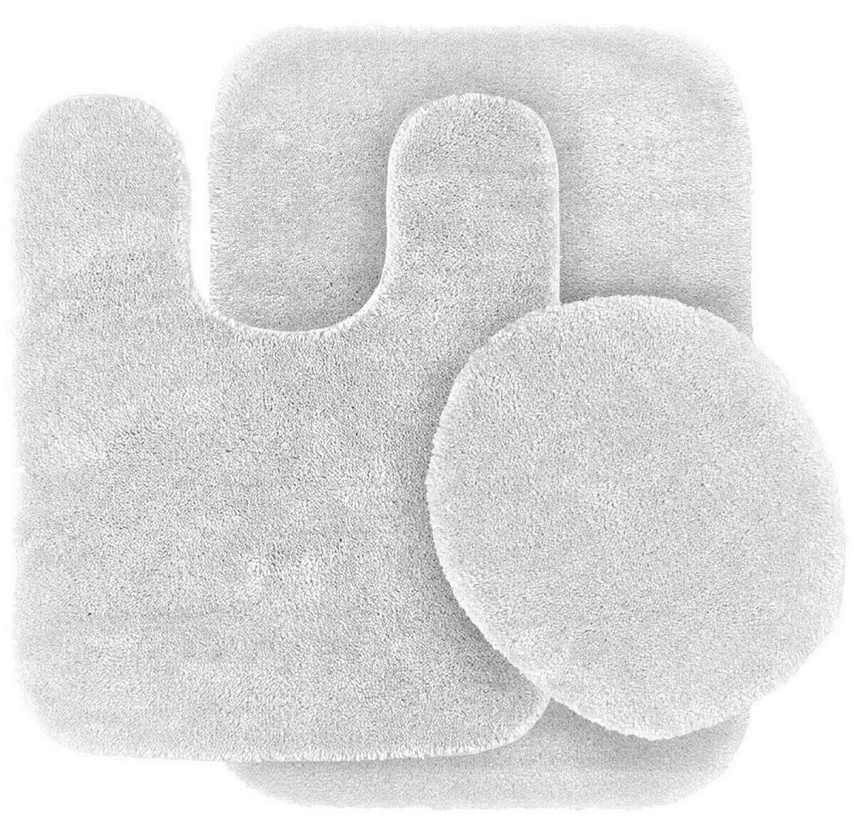 Gorgeous Home Linen Bathroom 6 Modern Solid Print 3-Count Grey Polyester Bath Rugs, 18 x 28, Non-Slip Backing White - Image 1