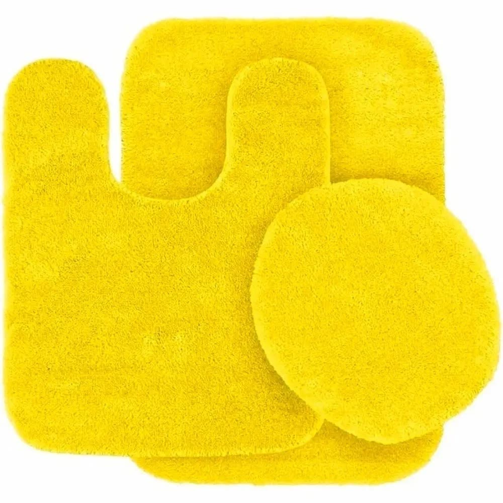 Gorgeous Home Linen Bathroom 6 Modern Solid Print 3-Count Grey Polyester Bath Rugs, 18 x 28, Non-Slip Backing Yellow - Image 1