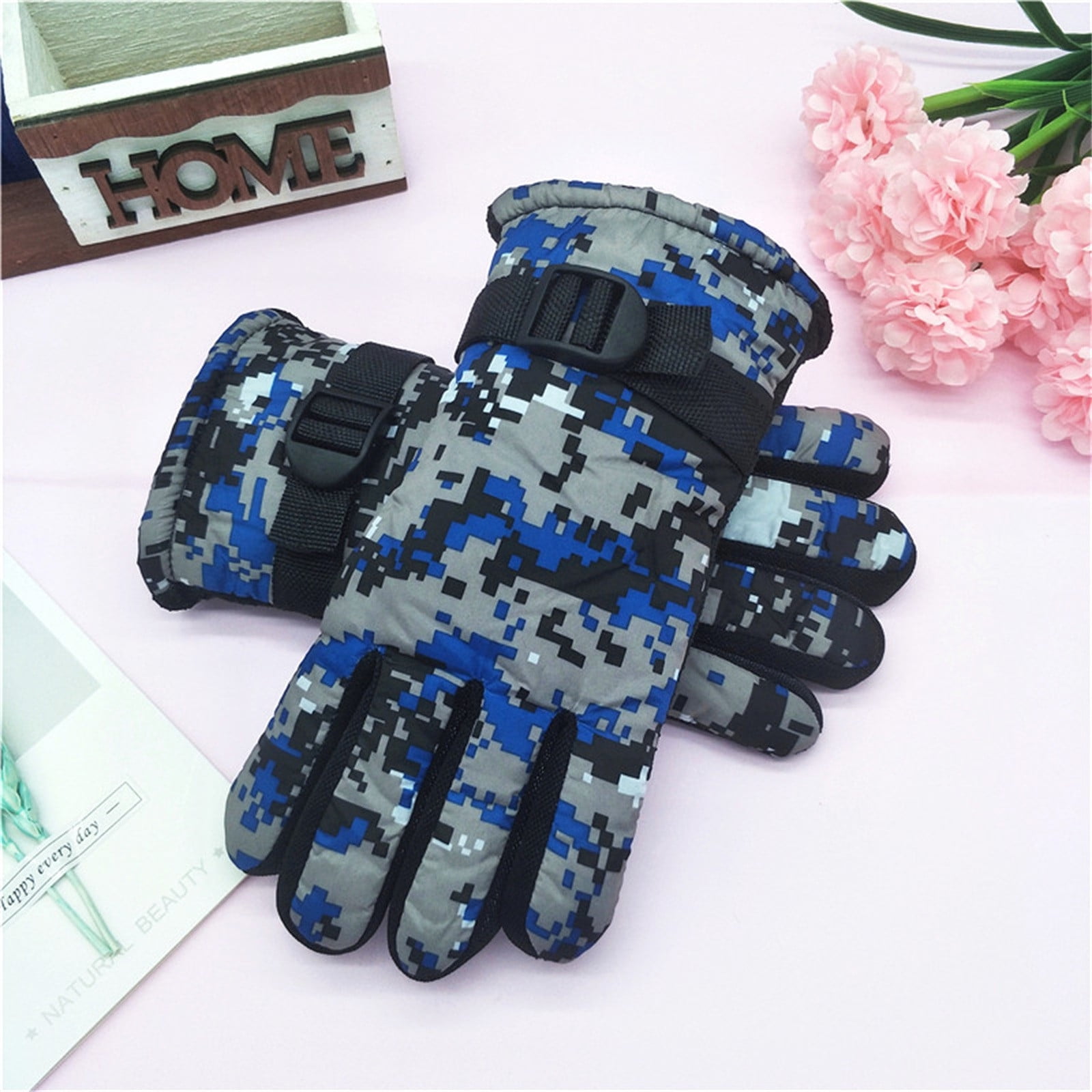 TAIAOJING Kids Winter Snow Ski Gloves Kids Winter Warm Windproof Cold Weather Outdoor Sports Gloves For Boys Girls Snow Gloves Ski Gloves One Size Blue - Image 2