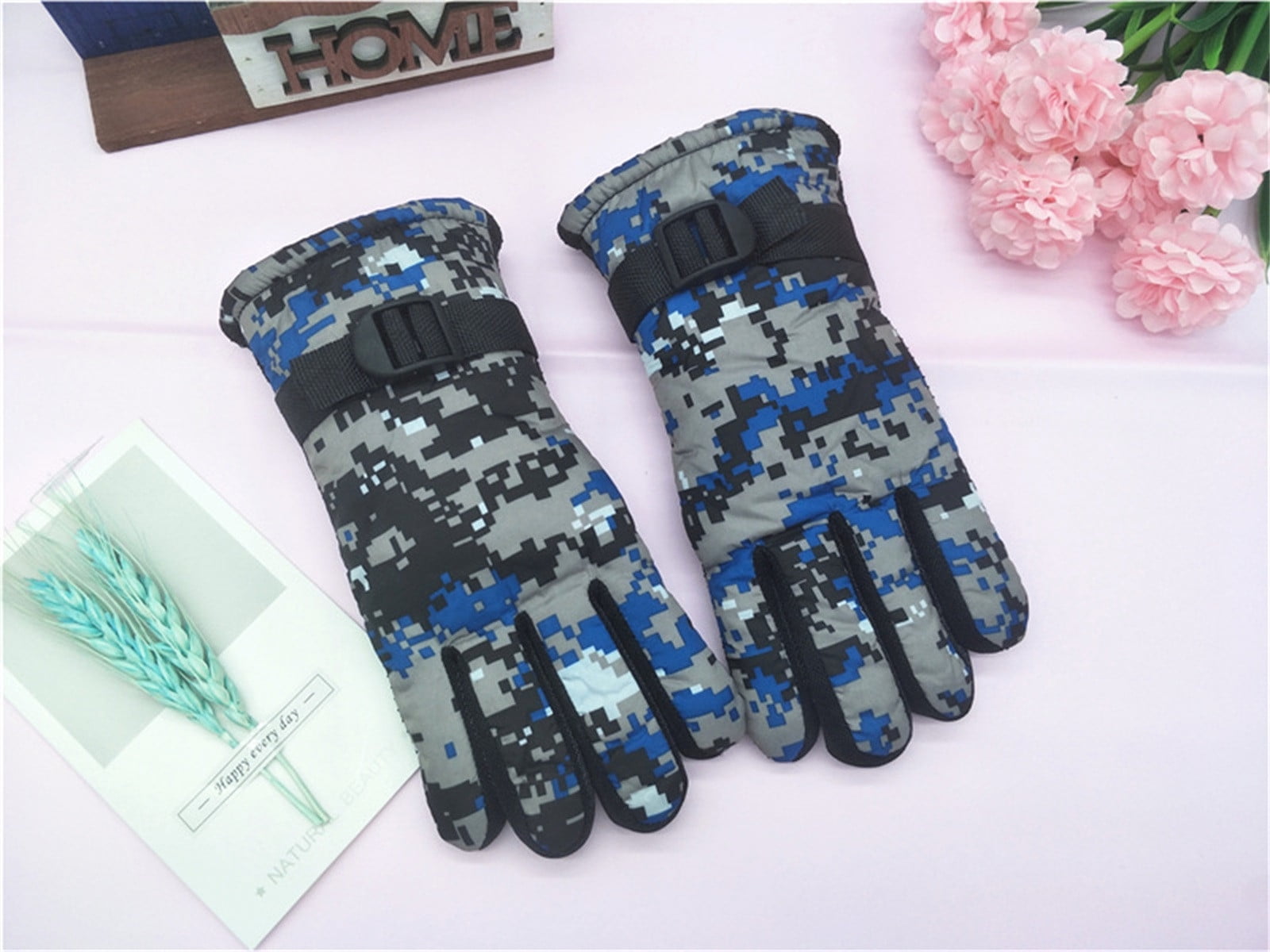 TAIAOJING Kids Winter Snow Ski Gloves Kids Winter Warm Windproof Cold Weather Outdoor Sports Gloves For Boys Girls Snow Gloves Ski Gloves One Size Blue - Image 4