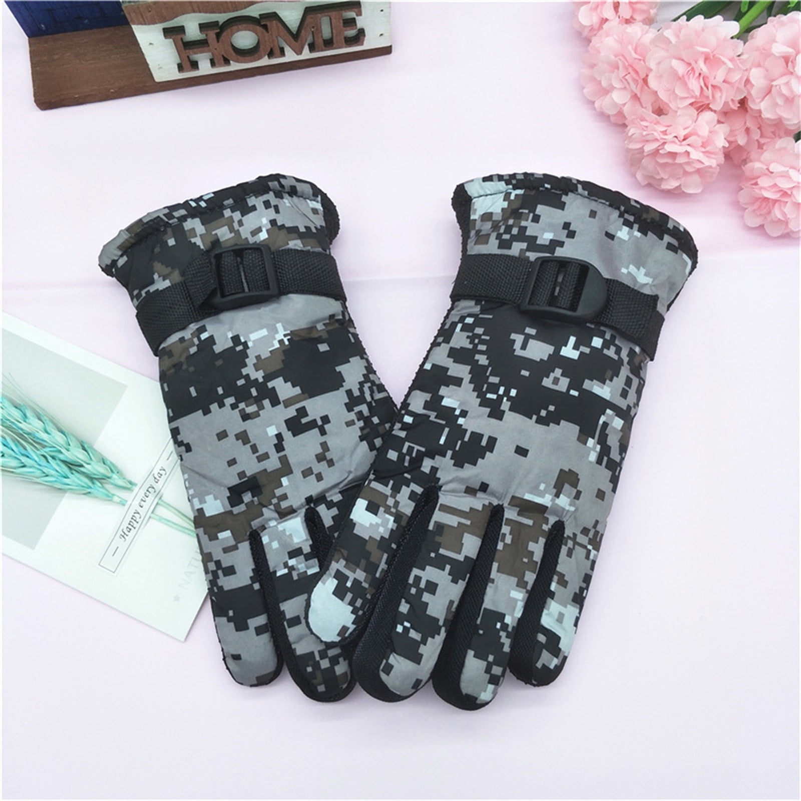 TAIAOJING Kids Winter Snow Ski Gloves Kids Winter Warm Windproof Cold Weather Outdoor Sports Gloves For Boys Girls Snow Gloves Ski Gloves One Size Grey - Image 2