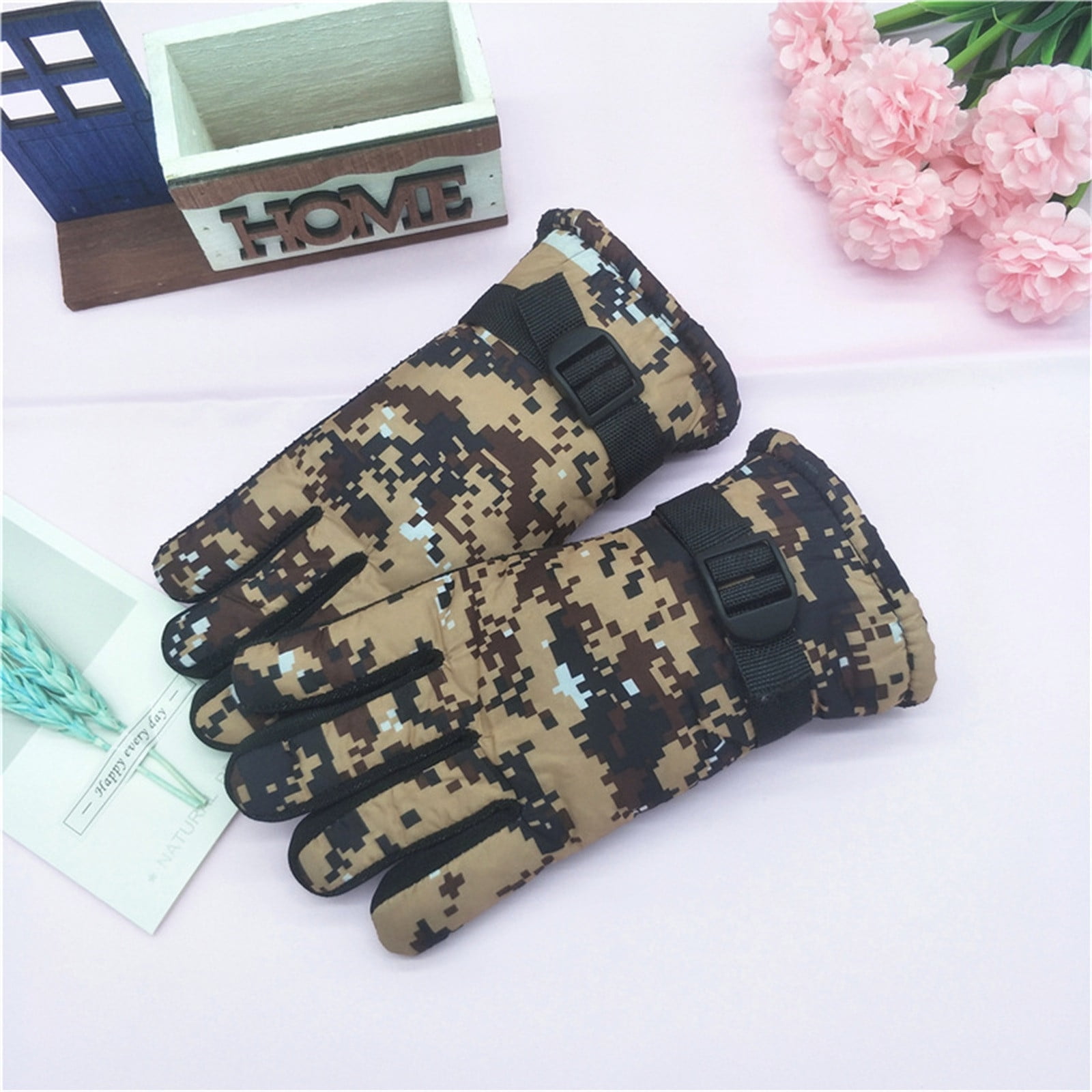 TAIAOJING Kids Winter Snow Ski Gloves Kids Winter Warm Windproof Cold Weather Outdoor Sports Gloves For Boys Girls Snow Gloves Ski Gloves One Size Yellow - Image 2