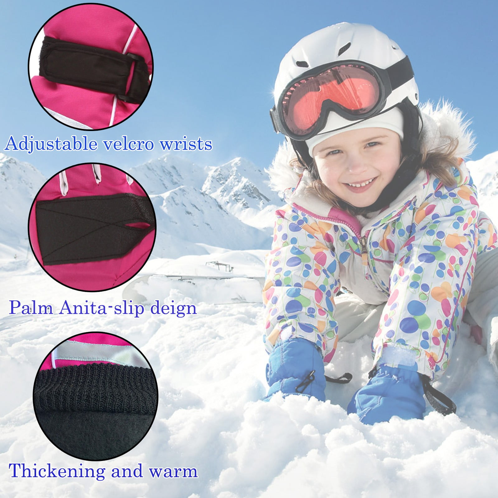 TAIAOJING Kids Winter Snow Ski Gloves Kids Winter Warm Windproof Cold Weather Outdoor Sports Gloves For Boys Girls Snow Gloves Ski Gloves One Size Z2 Black - Image 3