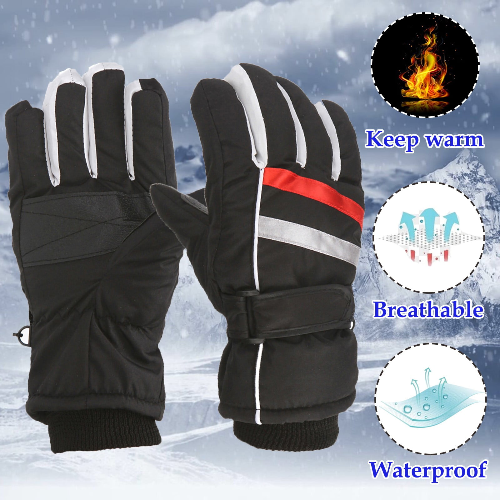 TAIAOJING Kids Winter Snow Ski Gloves Kids Winter Warm Windproof Cold Weather Outdoor Sports Gloves For Boys Girls Snow Gloves Ski Gloves One Size Z2 Black - Image 8