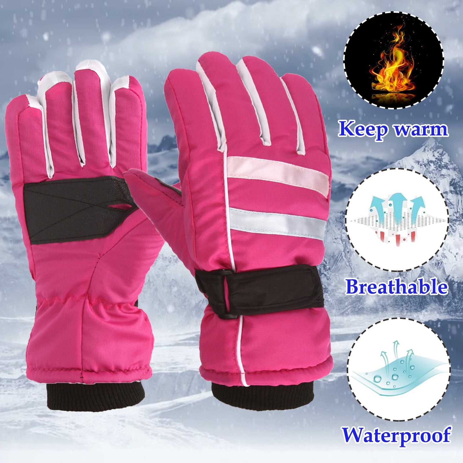 TAIAOJING Kids Winter Snow Ski Gloves Kids Winter Warm Windproof Cold Weather Outdoor Sports Gloves For Boys Girls Snow Gloves Ski Gloves One Size Z2 Hot Pink - Image 6