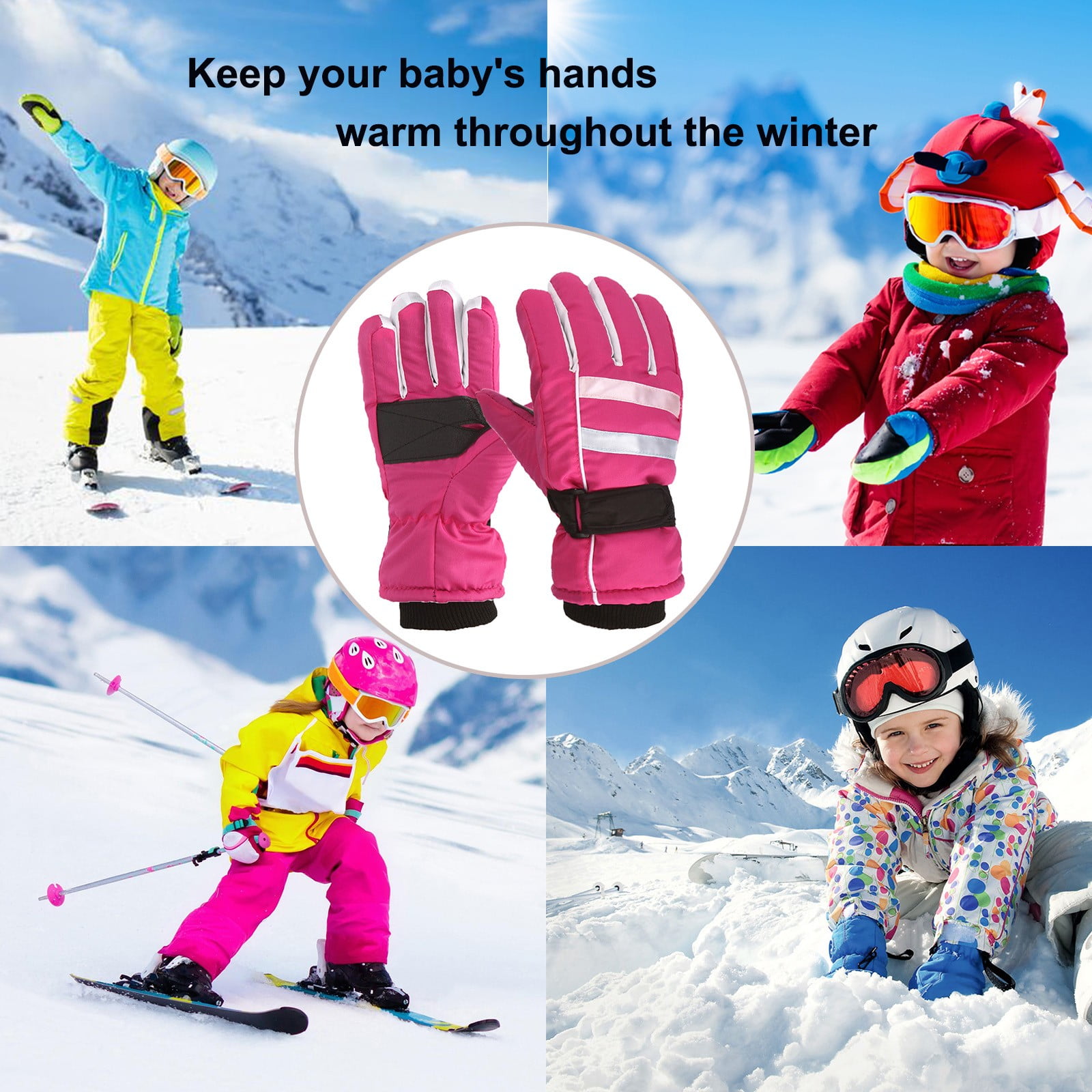TAIAOJING Kids Winter Snow Ski Gloves Kids Winter Warm Windproof Cold Weather Outdoor Sports Gloves For Boys Girls Snow Gloves Ski Gloves One Size Z2 Hot Pink - Image 7