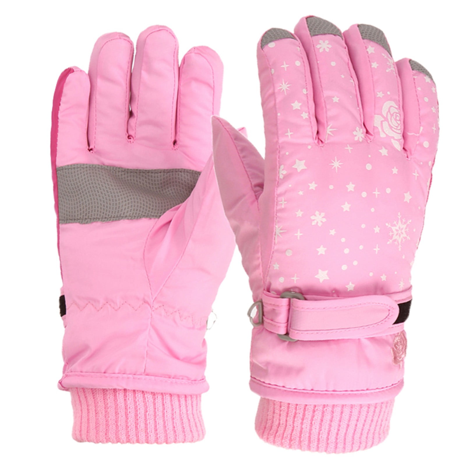 TAIAOJING Kids Winter Snow Ski Gloves Kids Winter Warm Windproof Cold Weather Outdoor Sports Gloves For Boys Girls Snow Gloves Ski Gloves One Size Z8 Pink - Image 2