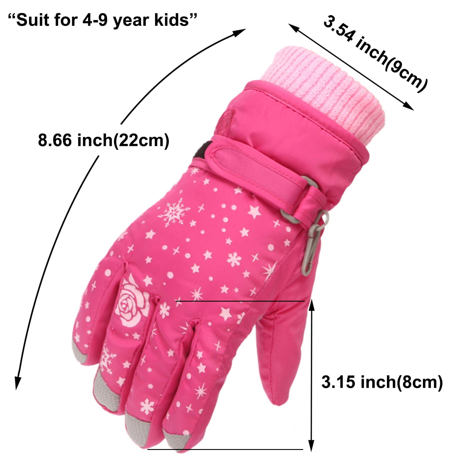 TAIAOJING Kids Winter Snow Ski Gloves Kids Winter Warm Windproof Cold Weather Outdoor Sports Gloves For Boys Girls Snow Gloves Ski Gloves One Size Z8 Pink - Image 4
