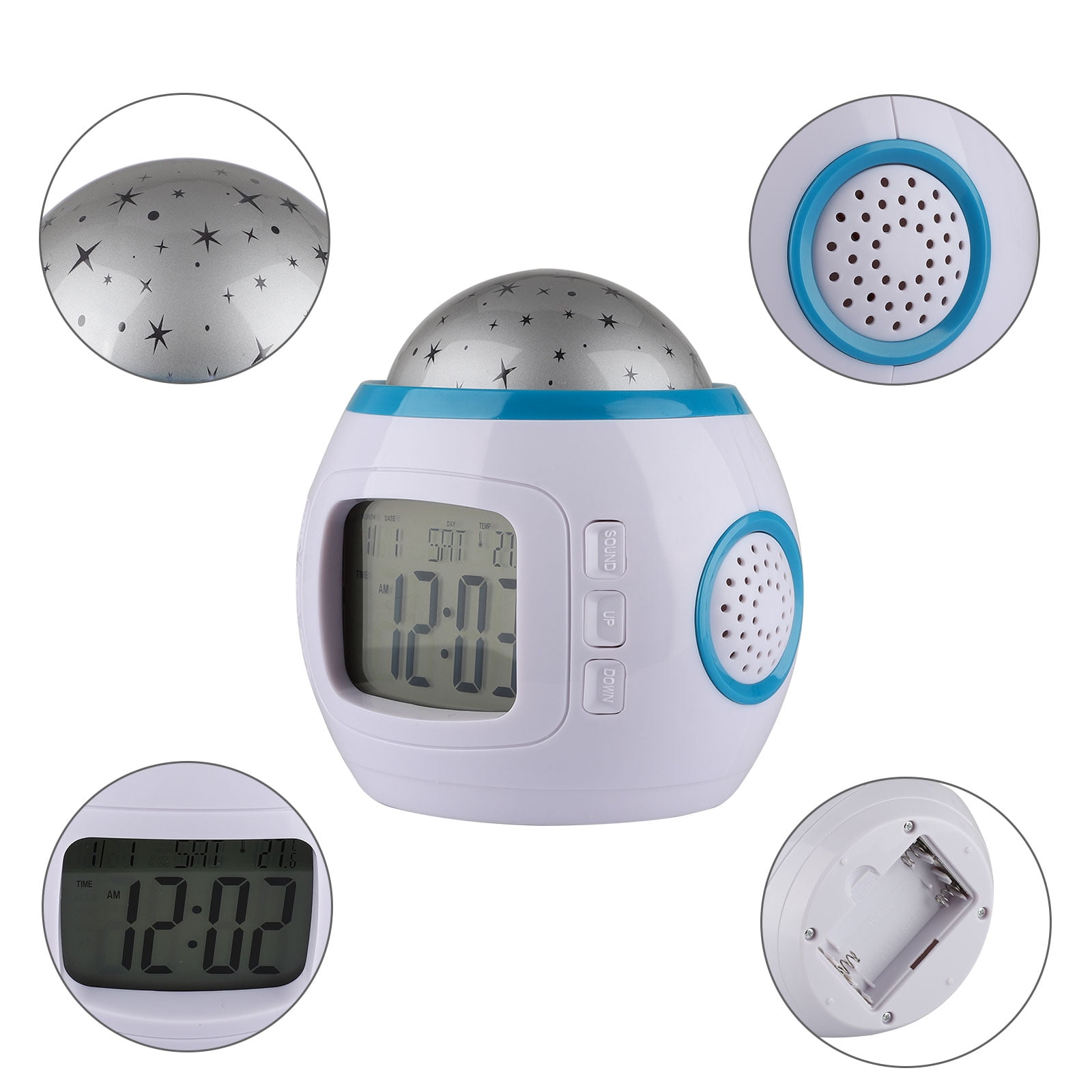 Alarm Clock, Kids Sleep Clock Starry Sky Night Light Star Projection Clock, Music Digital Clock with Backlight LED Night Light Calendar & Thermometer for Kids Boys Girls Children Bedroom Party - Image 2
