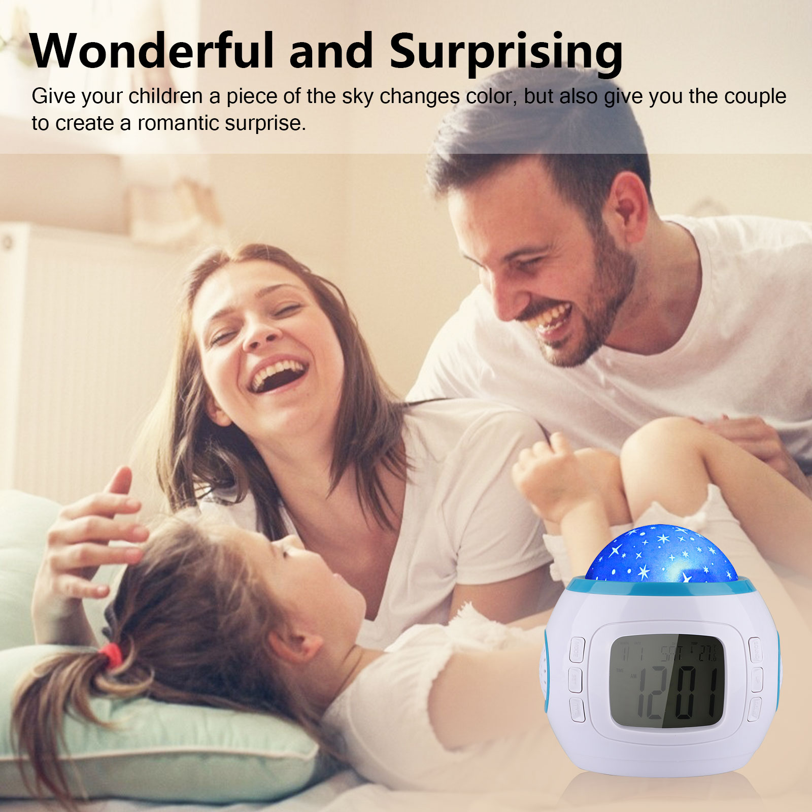 Alarm Clock, Kids Sleep Clock Starry Sky Night Light Star Projection Clock, Music Digital Clock with Backlight LED Night Light Calendar & Thermometer for Kids Boys Girls Children Bedroom Party - Image 5