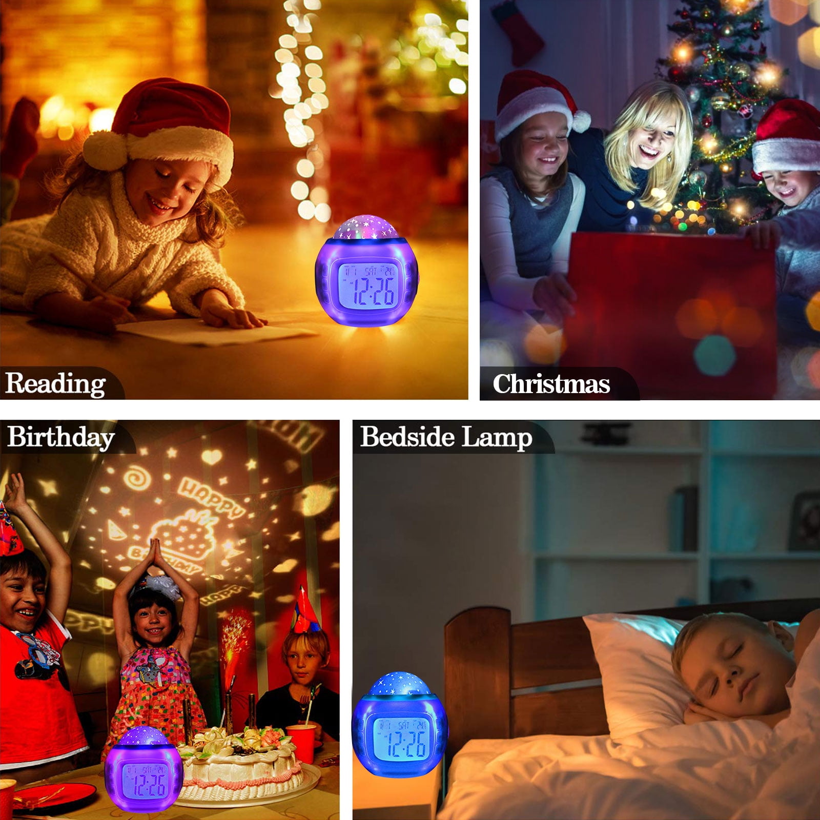 Alarm Clock, Kids Sleep Clock Starry Sky Night Light Star Projection Clock, Music Digital Clock with Backlight LED Night Light Calendar & Thermometer for Kids Boys Girls Children Bedroom Party - Image 8