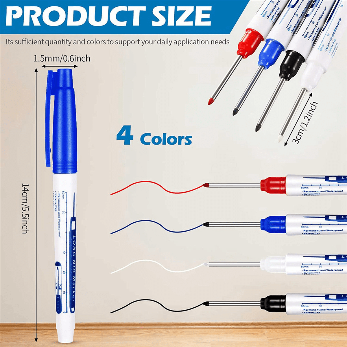 8 Pcs Deep Reach Markers Long Nose Marker Waterproof Deep Hole Marker 30 mm Reach Permanent Markers, 4 Colors - Image 2