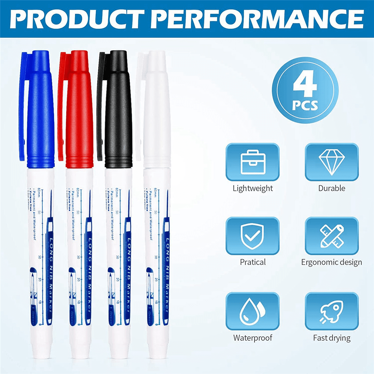 8 Pcs Deep Reach Markers Long Nose Marker Waterproof Deep Hole Marker 30 mm Reach Permanent Markers, 4 Colors - Image 3