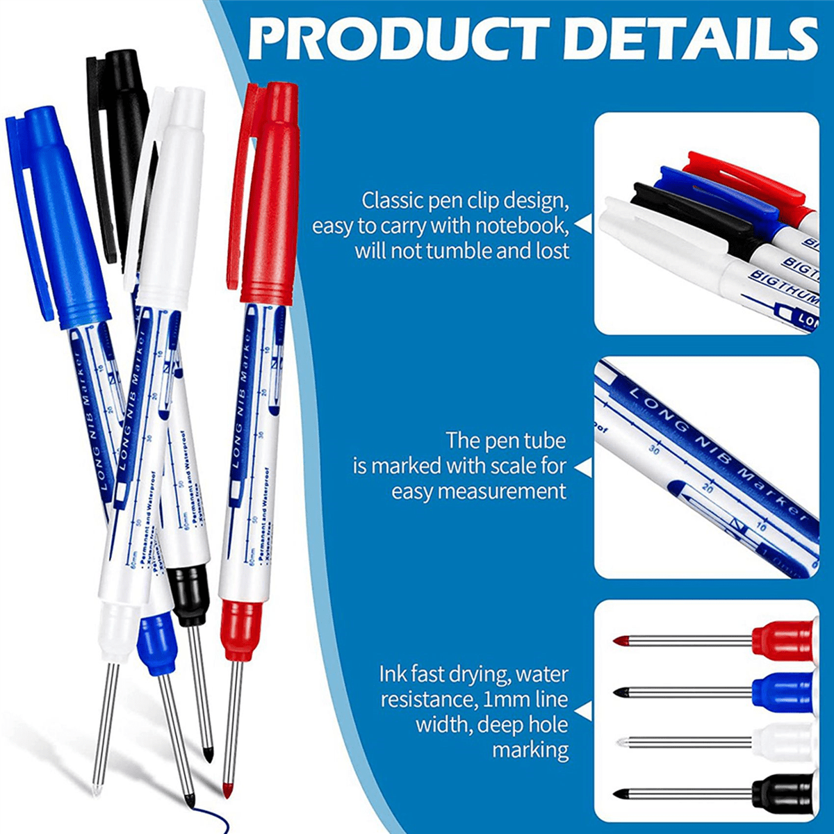 8 Pcs Deep Reach Markers Long Nose Marker Waterproof Deep Hole Marker 30 mm Reach Permanent Markers, 4 Colors - Image 7