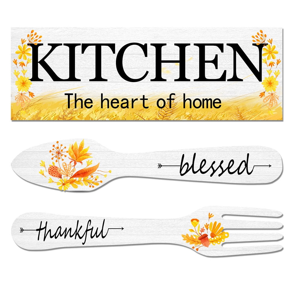 3 Pieces Sunflower Kitchen Decor Spring Decorations Blessed Thankful Wooden Hanging Sign Sunflower Gifts Wall Art Decor Farmhouse Summer Home Decor for Kitchen White - Image 1