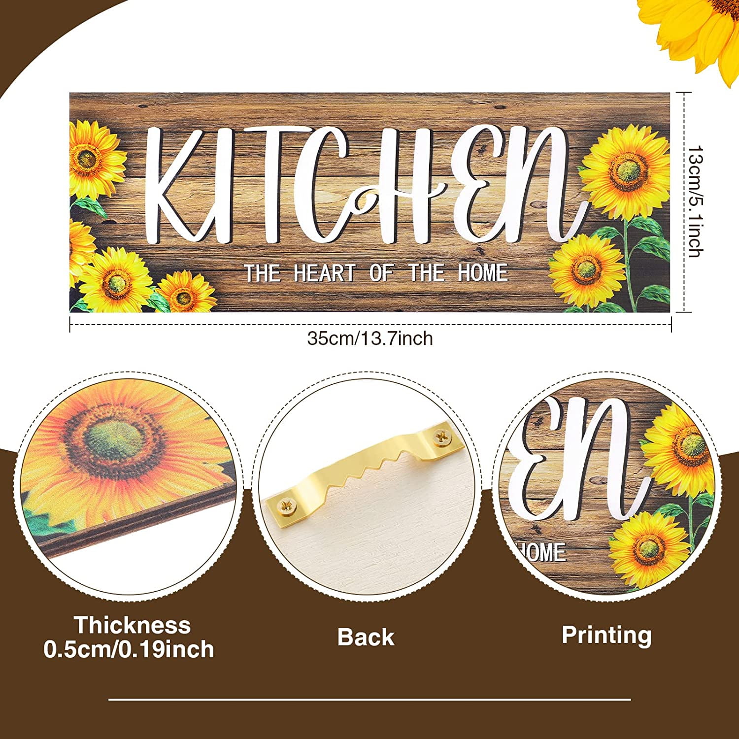 3 Pieces Sunflower Kitchen Decor Spring Decorations Blessed Thankful Wooden Hanging Sign Sunflower Gifts Wall Art Decor Farmhouse Summer Home Decor for Kitchen black - Image 2