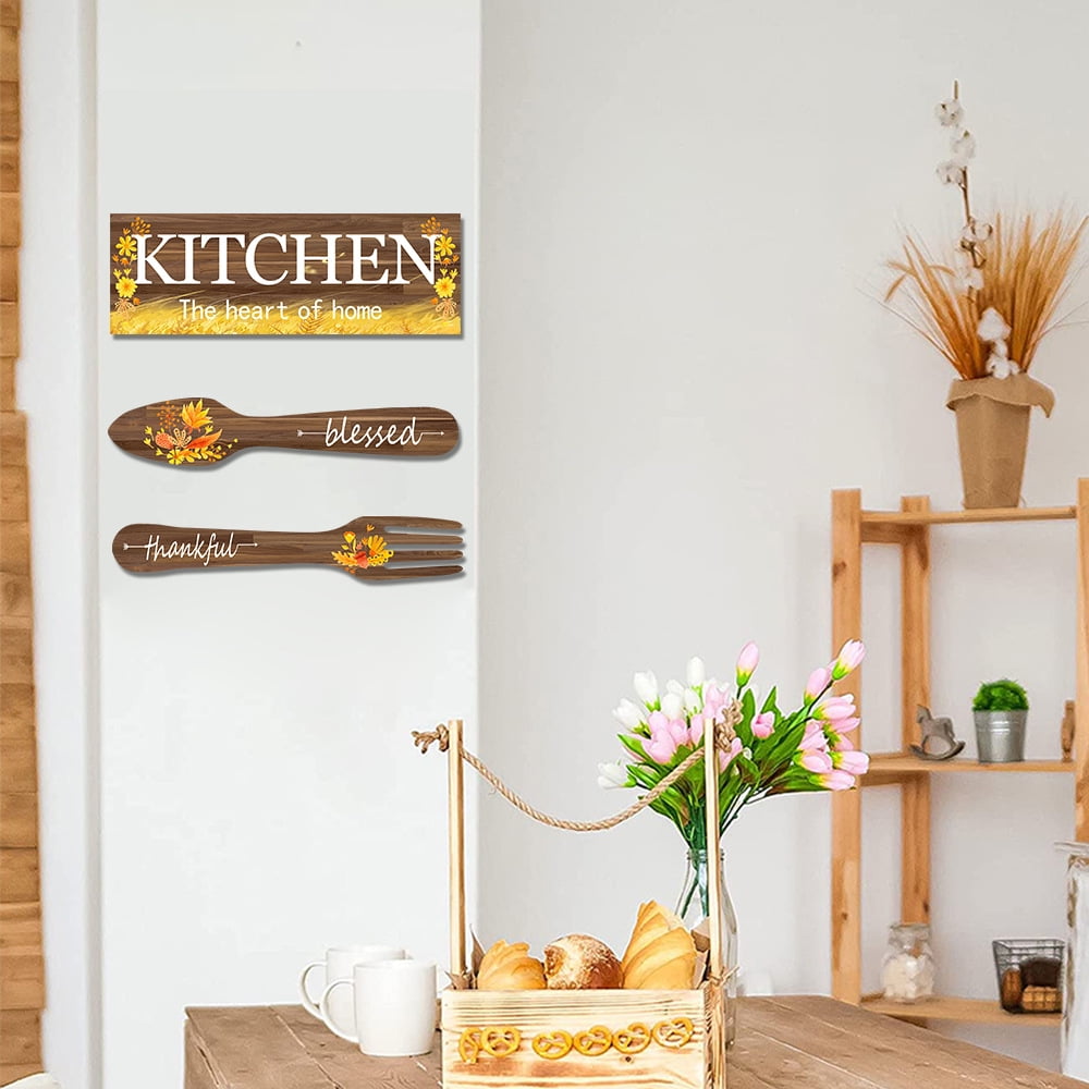 3 Pieces Sunflower Kitchen Decor Spring Decorations Blessed Thankful Wooden Hanging Sign Sunflower Gifts Wall Art Decor Farmhouse Summer Home Decor for Kitchen black - Image 4