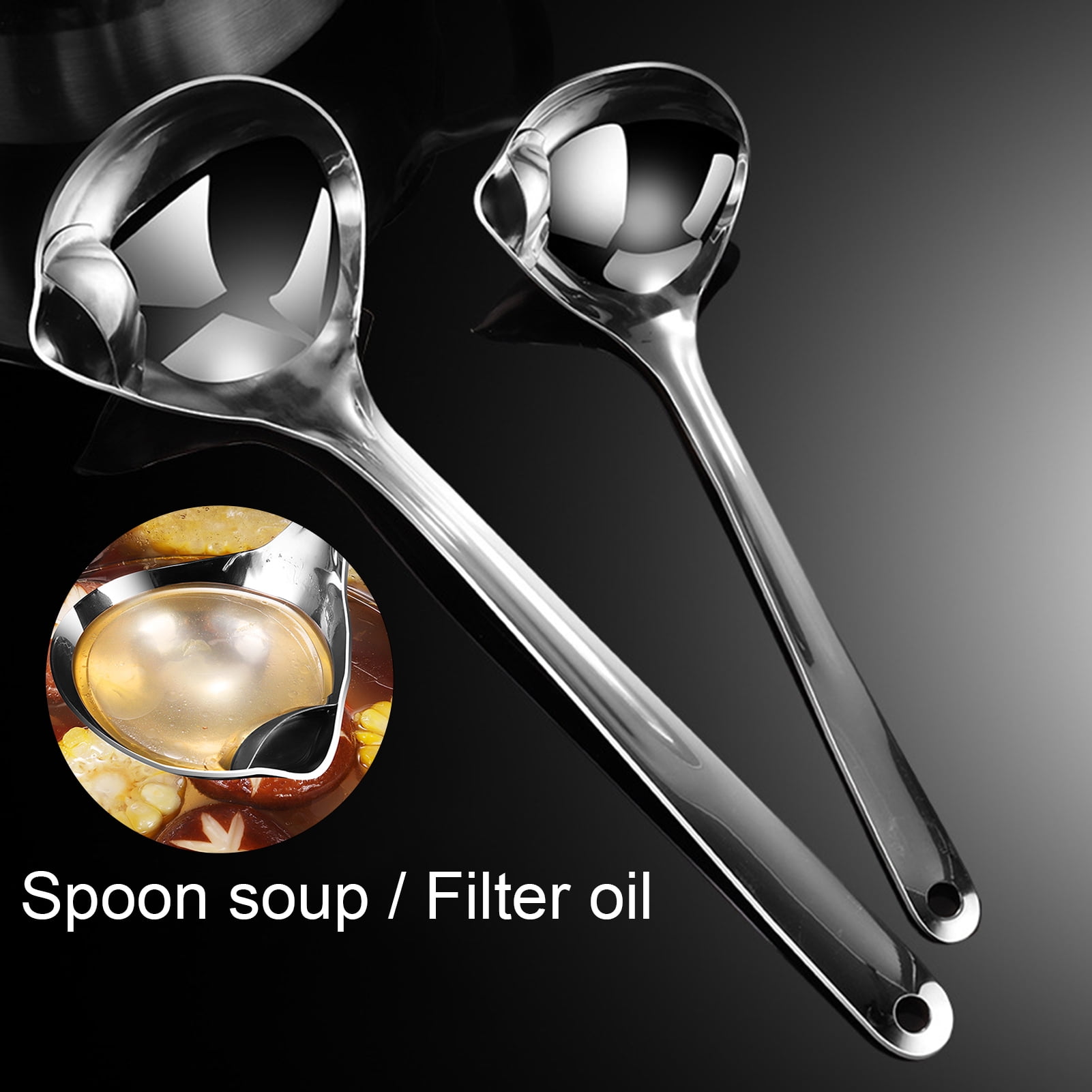 Reheyre Scalding Resistant Stainless Steel Soup Ladle with Long Handle - Cookware Supplies L As the picture - Image 2