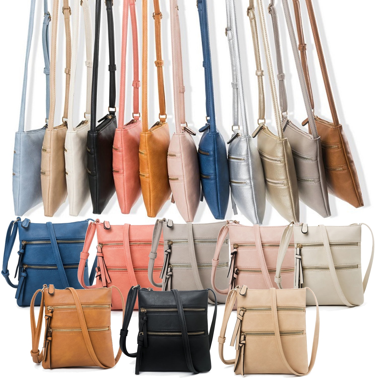 Small Crossbody Purses for Women Multi Pocket Travel Bag Over The Shoulder with Extra Long Strap - Beige - Image 1