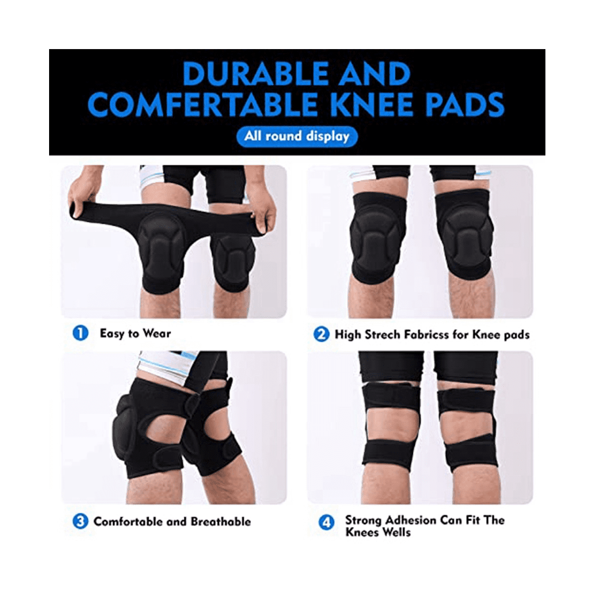 Men/Women Knee Pads for Gardening, Cleaning, Construction Work, Flooring, Volleyball, Anti-Slip Collision 1 Pair Black - Image 3