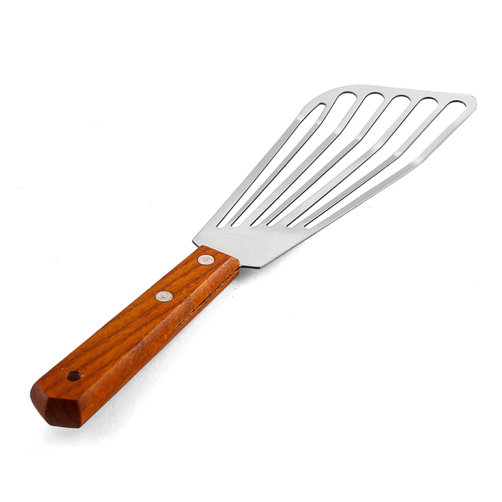 SPRING PARK 2Pcs/Set Wooden Handle Fish Spatula Stainless Steel Large Slotted Turner Heavy Spatula Nonstick Fried Shovel For Kitchen Steak Metal Cookie Flipper Egg Cookie Omelette - Image 2