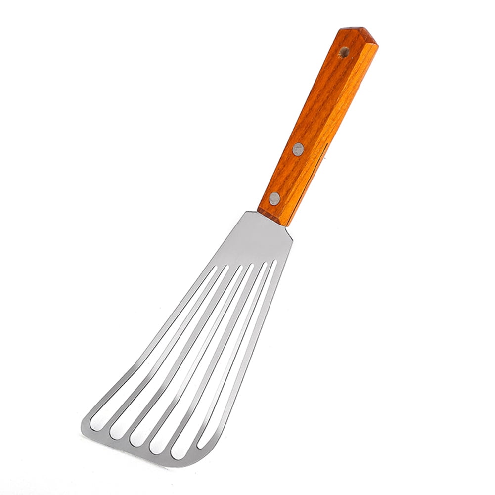 SPRING PARK 2Pcs/Set Wooden Handle Fish Spatula Stainless Steel Large Slotted Turner Heavy Spatula Nonstick Fried Shovel For Kitchen Steak Metal Cookie Flipper Egg Cookie Omelette - Image 4