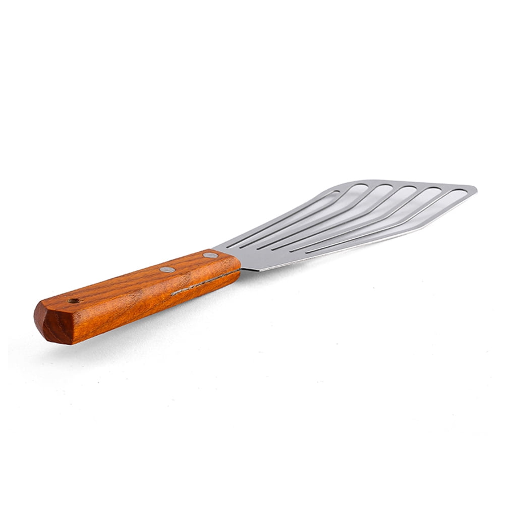 SPRING PARK 2Pcs/Set Wooden Handle Fish Spatula Stainless Steel Large Slotted Turner Heavy Spatula Nonstick Fried Shovel For Kitchen Steak Metal Cookie Flipper Egg Cookie Omelette - Image 5