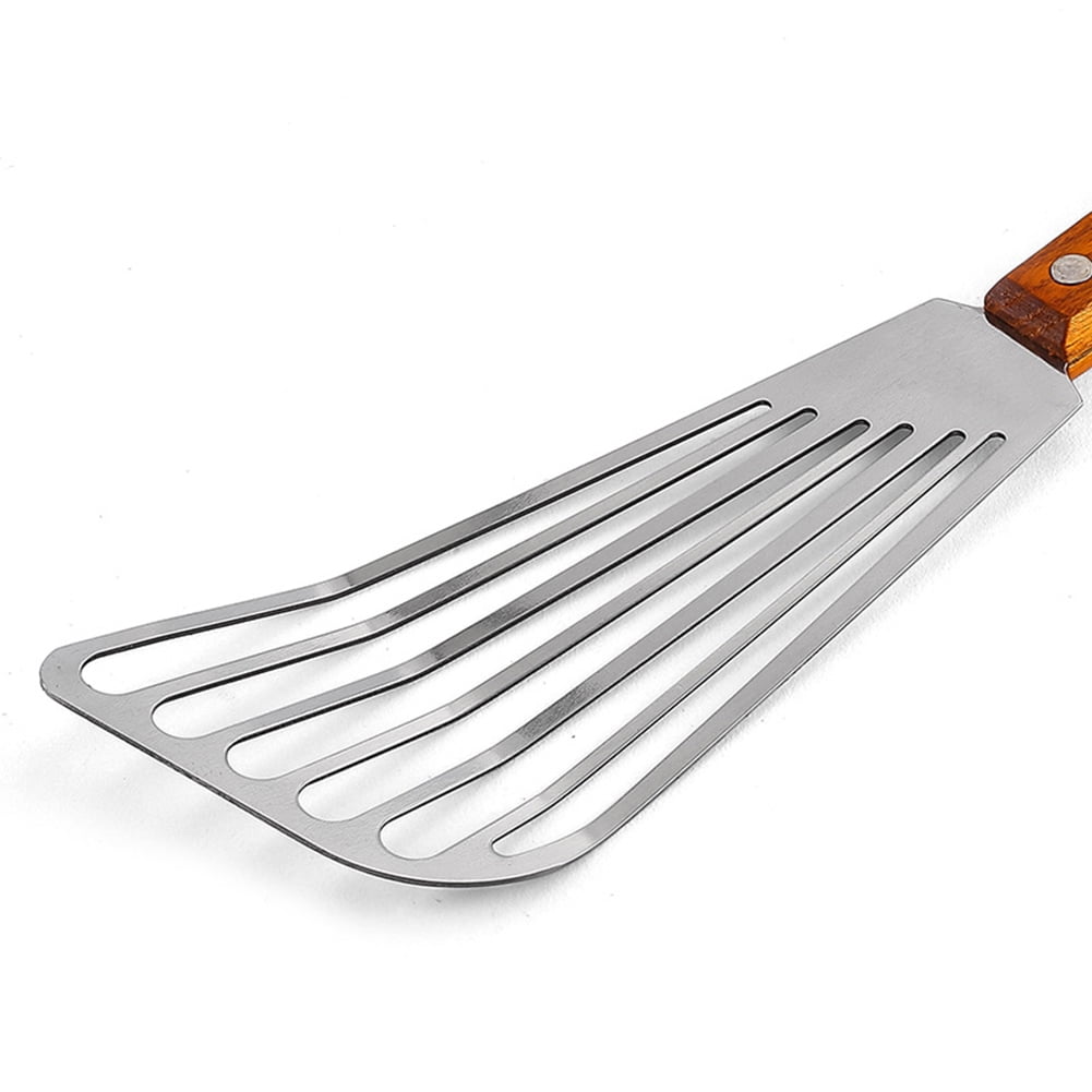 SPRING PARK 2Pcs/Set Wooden Handle Fish Spatula Stainless Steel Large Slotted Turner Heavy Spatula Nonstick Fried Shovel For Kitchen Steak Metal Cookie Flipper Egg Cookie Omelette - Image 6