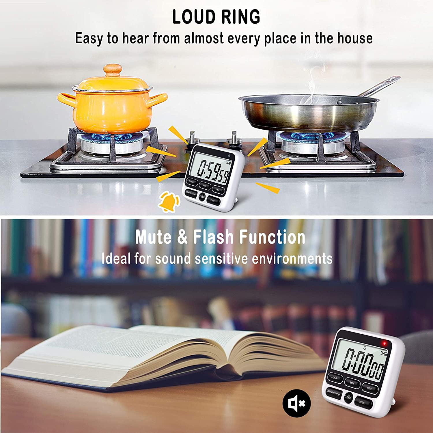 Digital Kitchen Timers for Cooking, Large Digits, Loud Alarm, Baking Kitchen Timers Blue - Image 3