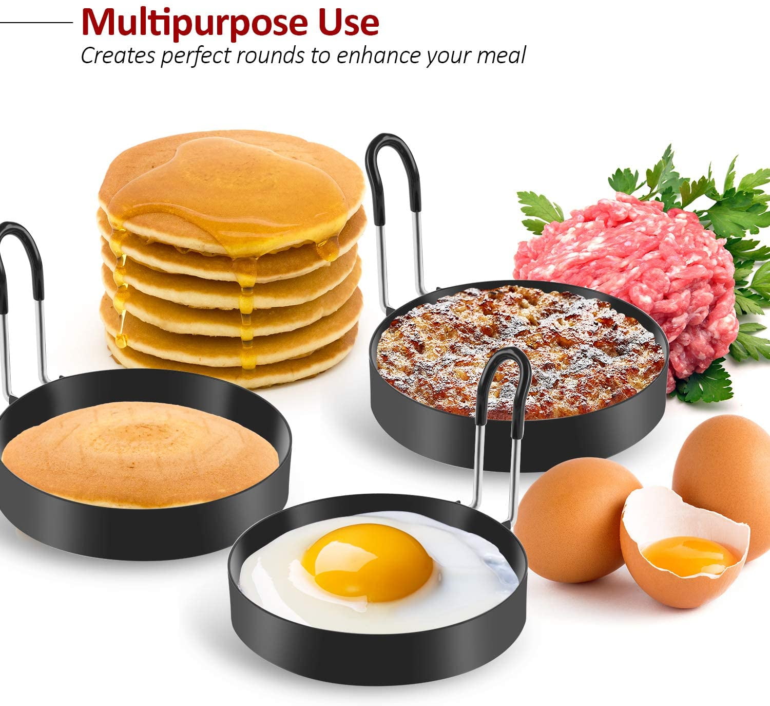 Eggs Rings, 4 Pack Stainless Steel Egg Cooking Rings, Pancake Mold for frying Eggs and Omelet 3.7