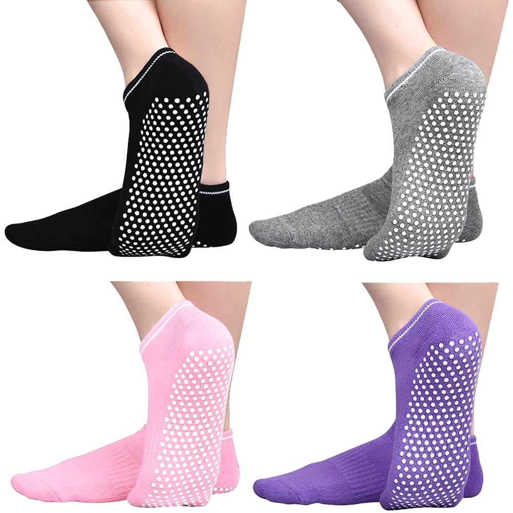 EASTIN 4 Pair Anti Slip Non Skid Slipper Socks with Grips Sticky Home Hospital Athletic Socks for Adult Women - Image 1