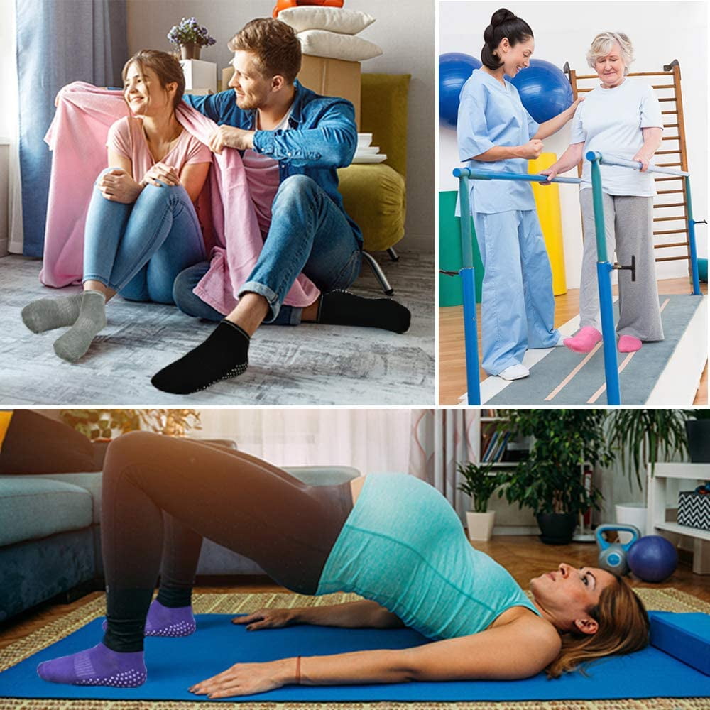 EASTIN 4 Pair Anti Slip Non Skid Slipper Socks with Grips Sticky Home Hospital Athletic Socks for Adult Women - Image 4