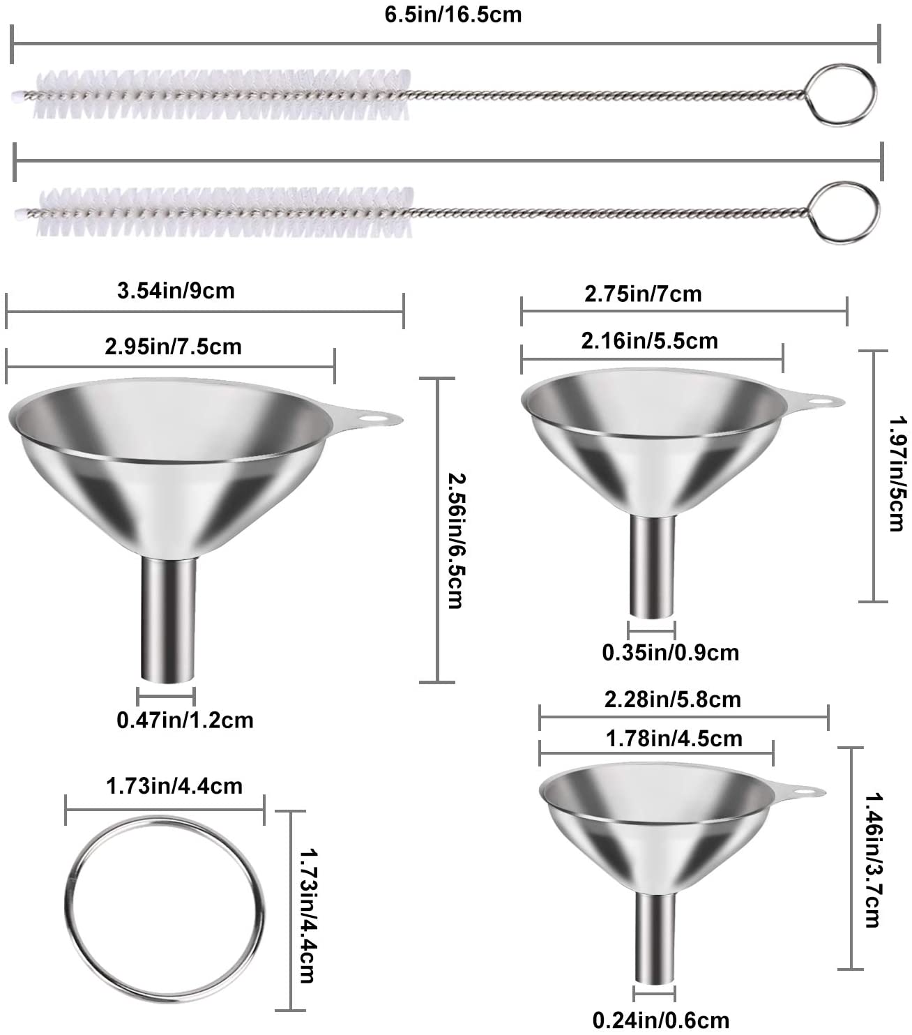 4 Pcs Metal Stainless Steel Funnel, Large Small Funnel Set of 3, Food Grade Mini Funnels for Kitchen Use Filling Bottles Liquor Flask Tiny Spice Cooking Powder Water Silver - Image 2