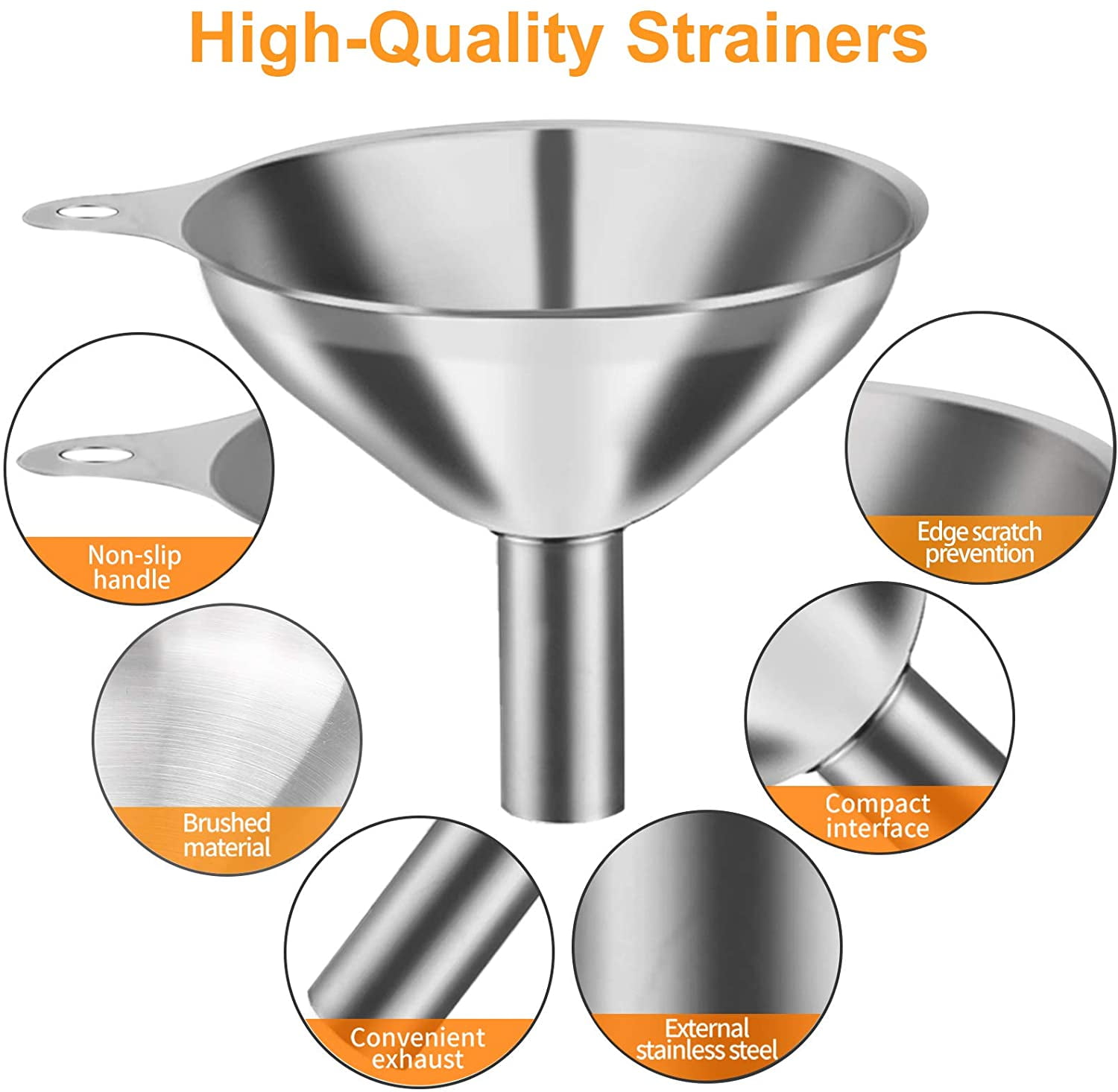 4 Pcs Metal Stainless Steel Funnel, Large Small Funnel Set of 3, Food Grade Mini Funnels for Kitchen Use Filling Bottles Liquor Flask Tiny Spice Cooking Powder Water Silver - Image 3