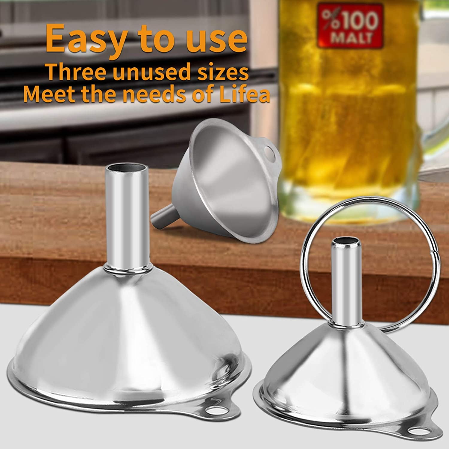4 Pcs Metal Stainless Steel Funnel, Large Small Funnel Set of 3, Food Grade Mini Funnels for Kitchen Use Filling Bottles Liquor Flask Tiny Spice Cooking Powder Water Silver - Image 5