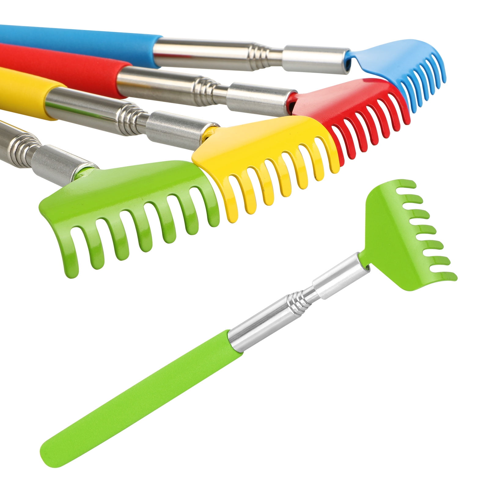 GLUAAE Retractable Telescoping Back Scratchers Stainless Steel with Non Slip Handle Extends 27 Inches Assorted Colors 4-pack Blue,Yellow,Red,Green - Image 2