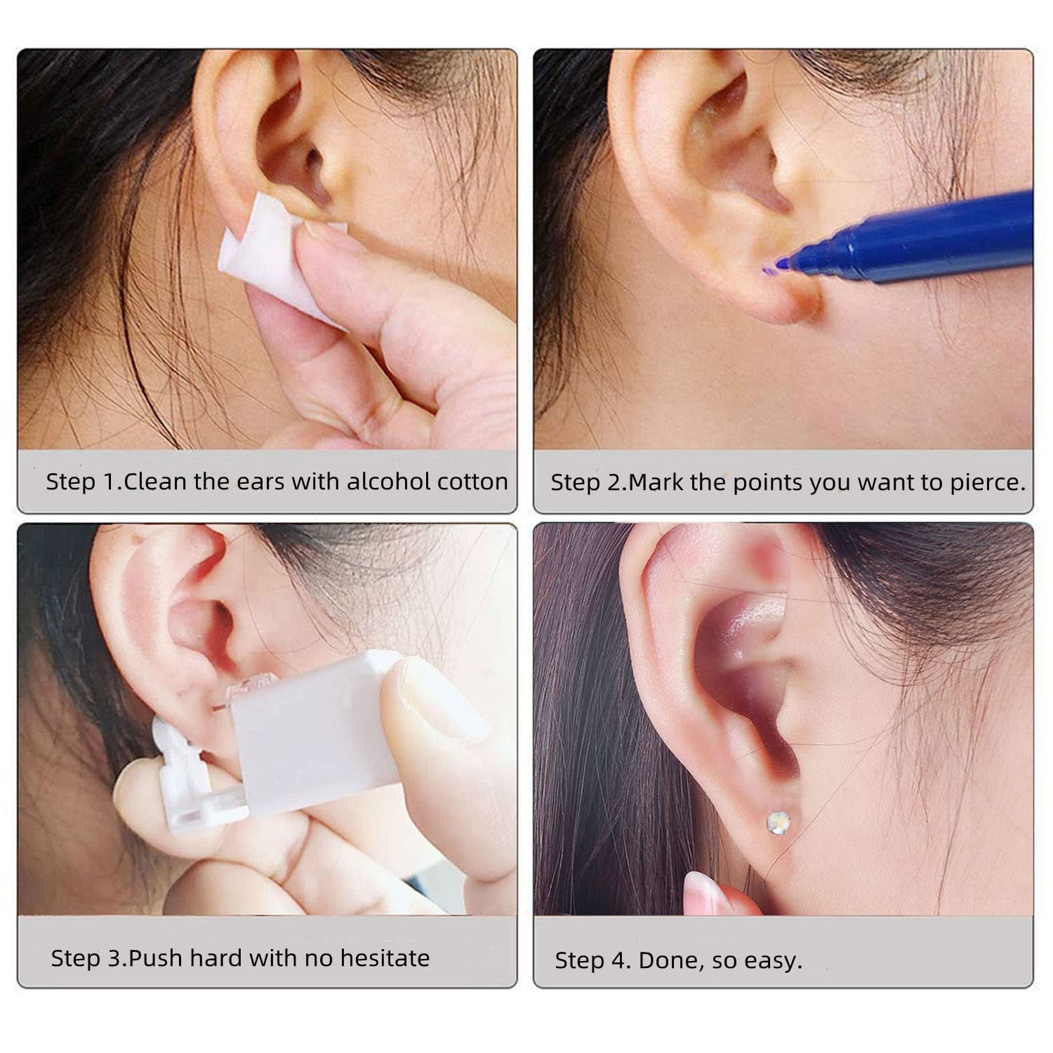 2 Pack Self Ear Piercing Gun Kit, Disposable Piercing Kit, No Pain, Easy to Use Ear Piercing Tool with Stud Earrings White By EKIDAZB - Image 3