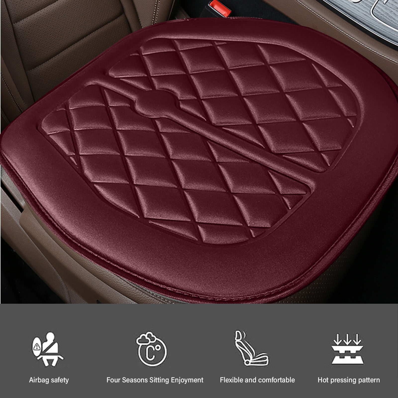 Car Seat Cushion, Driver Seat Cushion with Comfort Memory Foam & Non-Slip Rubber Bottom, Car Seat Pad Works with 95% of Vehicles and Office Chair or Home 48x48cm/18.89x18.89 inches Red - Image 3