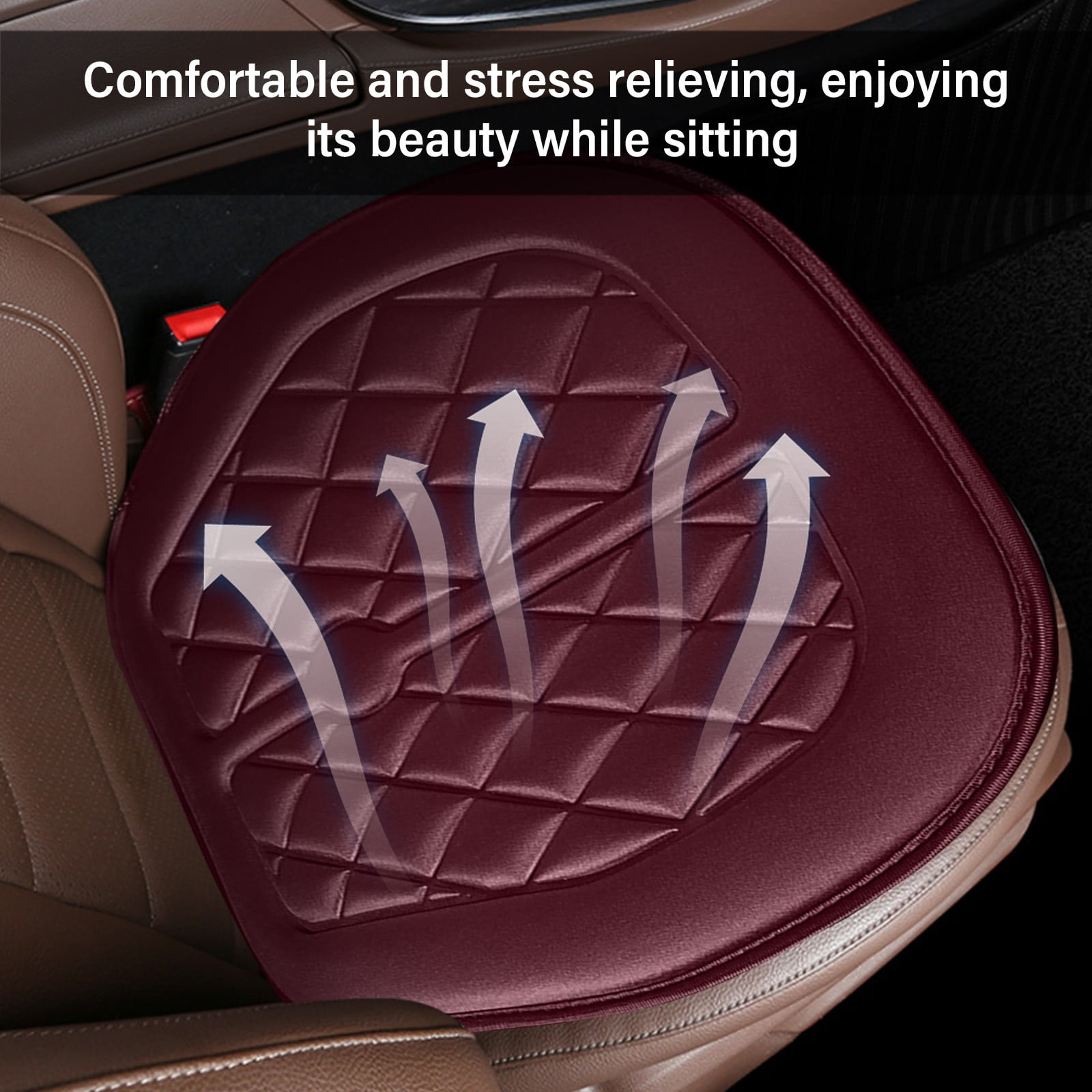 Car Seat Cushion, Driver Seat Cushion with Comfort Memory Foam & Non-Slip Rubber Bottom, Car Seat Pad Works with 95% of Vehicles and Office Chair or Home 48x48cm/18.89x18.89 inches Red - Image 4