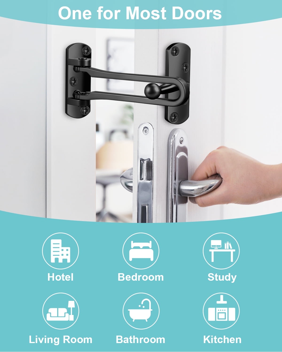 DOMETOUR Door Reinforcement Lock Latch Swing Bar Guard Front Inside Door Safety Child Proof Stopper Kids Home Hotel Apartment Thicken Solid Aluminium - Image 2