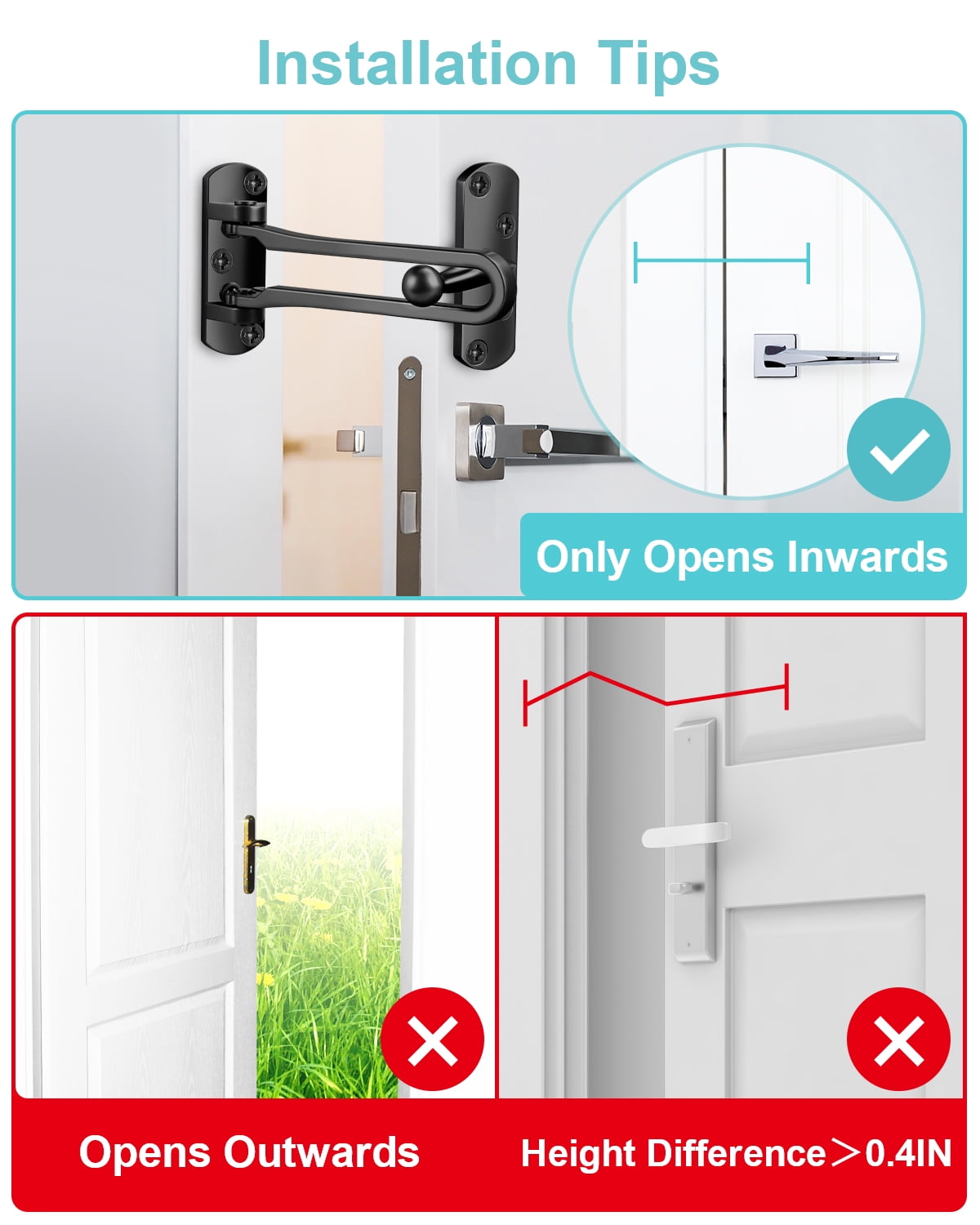 DOMETOUR Door Reinforcement Lock Latch Swing Bar Guard Front Inside Door Safety Child Proof Stopper Kids Home Hotel Apartment Thicken Solid Aluminium - Image 3